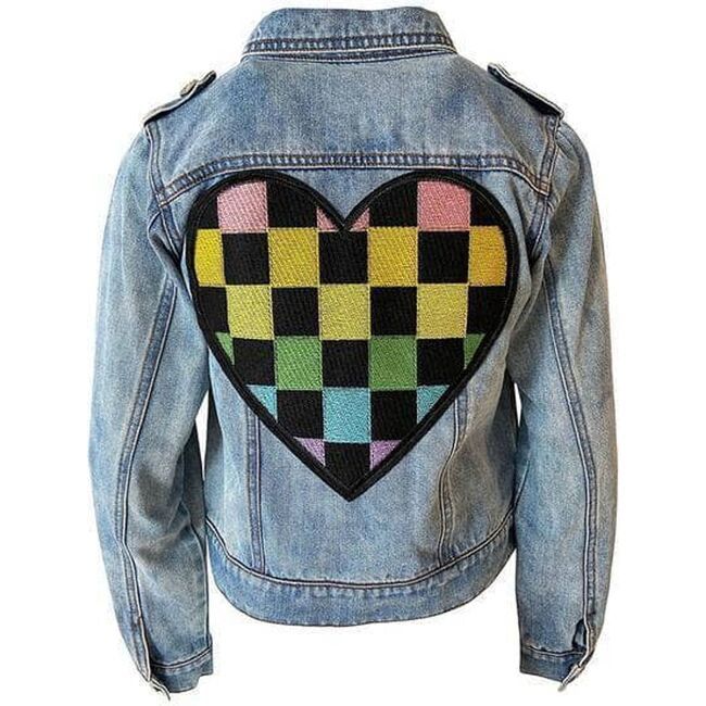 Crystal Checkered Heart Jacket, Denim | Maisonette