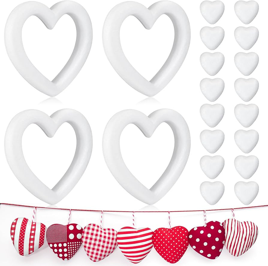 Amylove 16 Pieces Heart Shaped Foam Polystyrene Foam Wreath Foam Hearts for Crafts White Foam Hea... | Amazon (US)