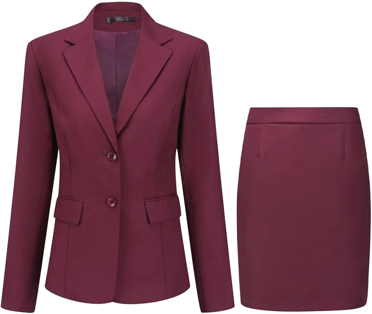 YUNCLOS Women's 2 Pieces Skirt Suit Set Long Sleeve Blazer Jacket and Pencil Skirt | Amazon (US)