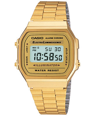 Men's Digital Vintage Gold-Tone Stainless Steel Bracelet Watch 39x39mm A168WG-9MV | Macy's