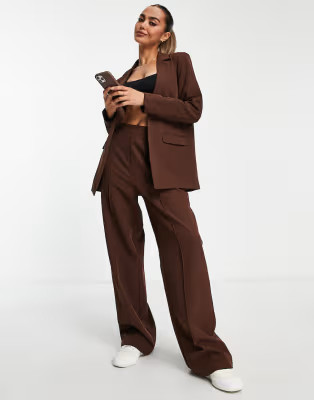 Pieces tailored trouser suit in brown | ASOS (Global)