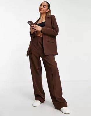 Pieces tailored trouser suit in brown | ASOS (Global)
