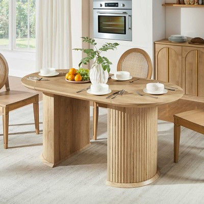 63" Modern Oval Dining Table for 4-6, Fluted Kitchen Table w/ Thickened Edge & Semi-Cylindrical Base for Dining Room/Kitchen, Natural | Target