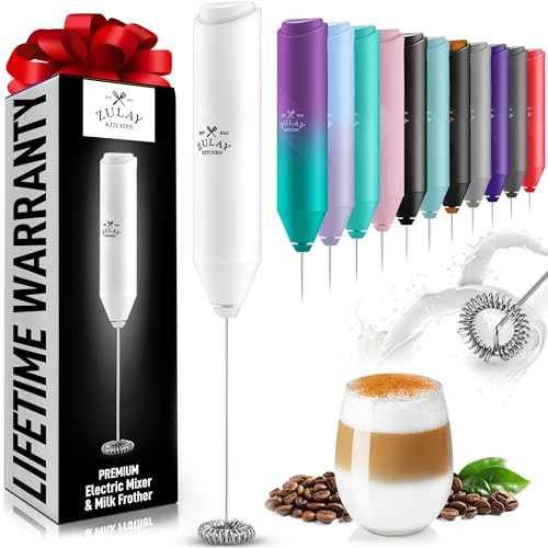 Zulay Kitchen Powerful Milk Frother Wand - Mini Milk Frother Handheld Stainless Steel - Battery Operated Drink Mixer for Coffee, Lattes, Cappuccino, Matcha - Froth Mate Milk Frother Gift - White | Amazon (US)