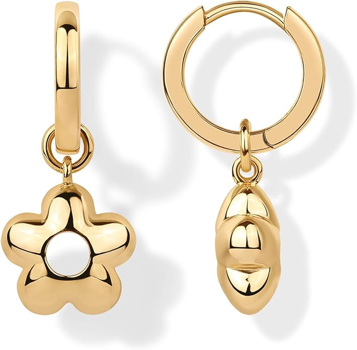 PAVOI 14K Gold Plated Sterling Silver Posts Charm Huggie Earrings for Women | Lightweight Love He... | Amazon (US)