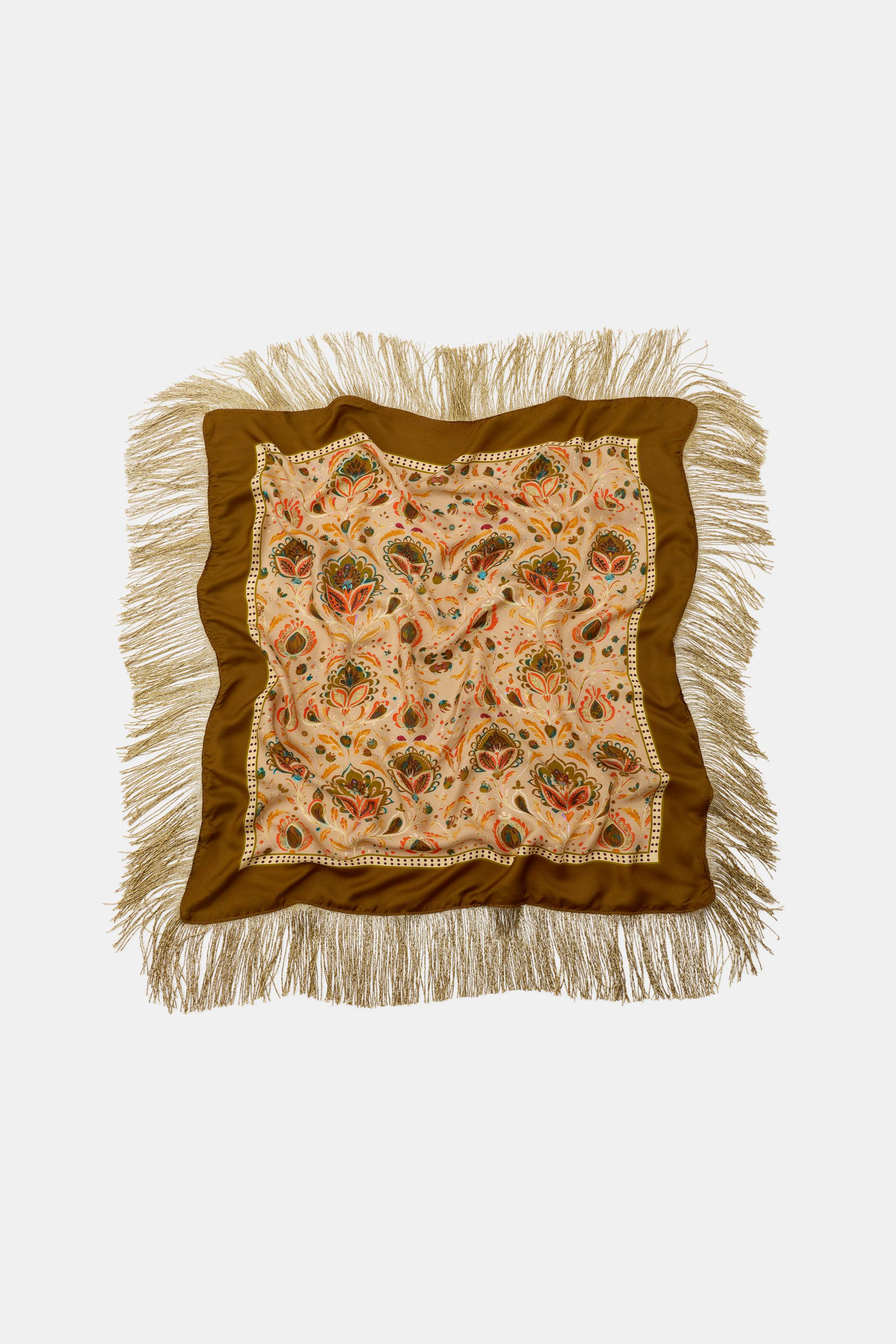VISCOSE SILK FRINGED PRINTED SCARF | Zara US