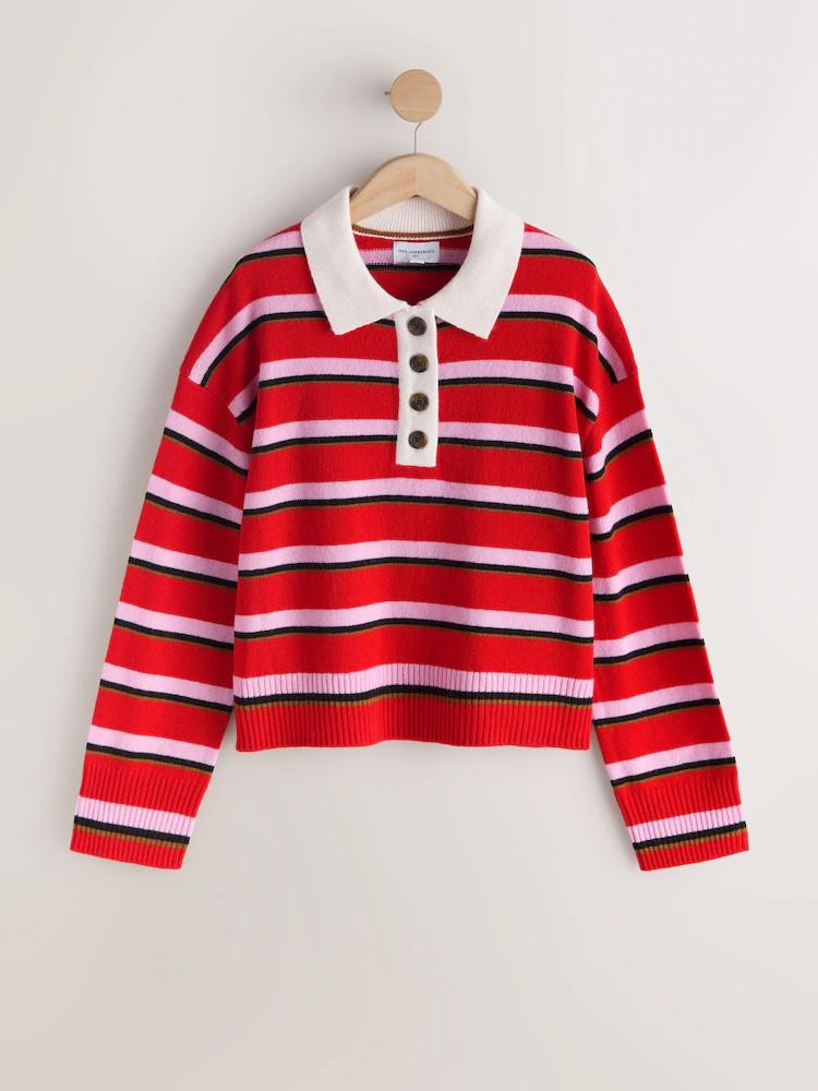 Red/Pink Stripe 100% Wool N. Premium Polo Jumper | Next EU