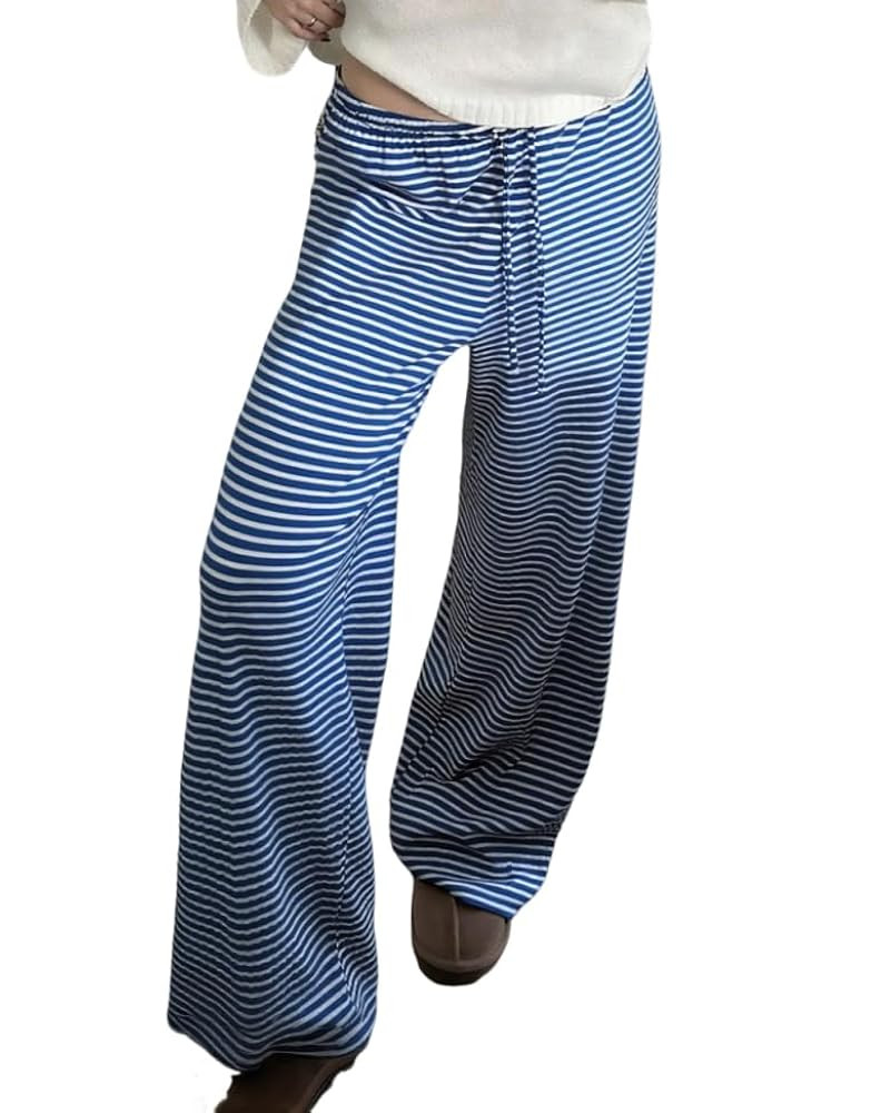 Womens Comfy Pajama Pants Striped Low Waisted Lounge Pants Elastic Waist Drawstring Long Trousers | Amazon (US)
