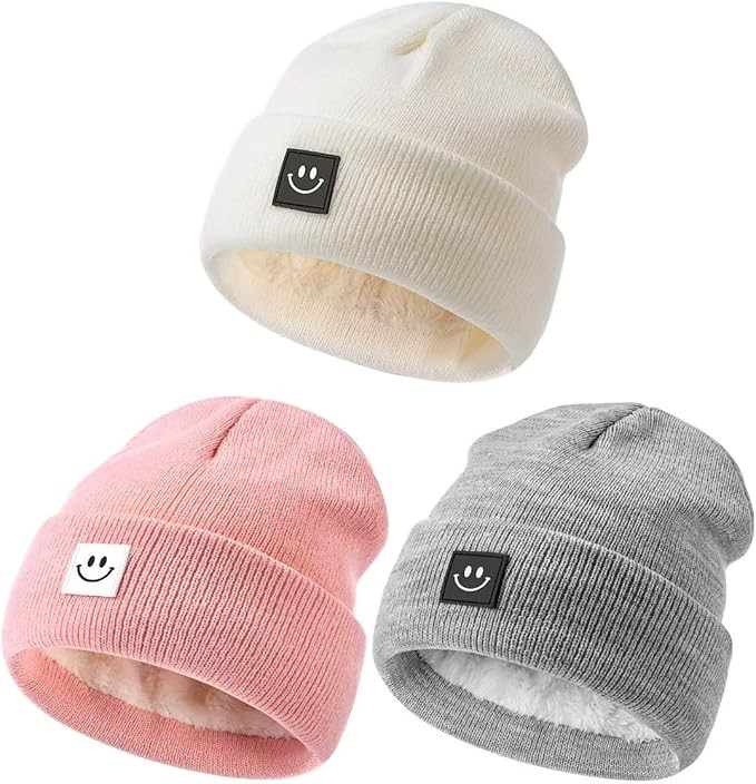 Hispeka Baby Beanie Hat 3 Packs with Cute Smiley Face, Toddler Girls Boys Baby Hats Winter, Kids ... | Amazon (US)