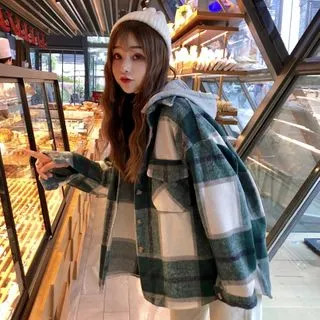 Hooded Plaid Shirt Jacket | YesStyle Global
