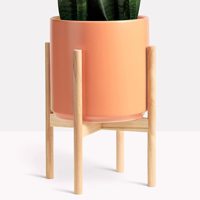 PEACH & PEBBLE 15" Melon Classic Planter and Plant Stand. Ceramic Plant Pot and Wood Plant Stand ... | Amazon (US)