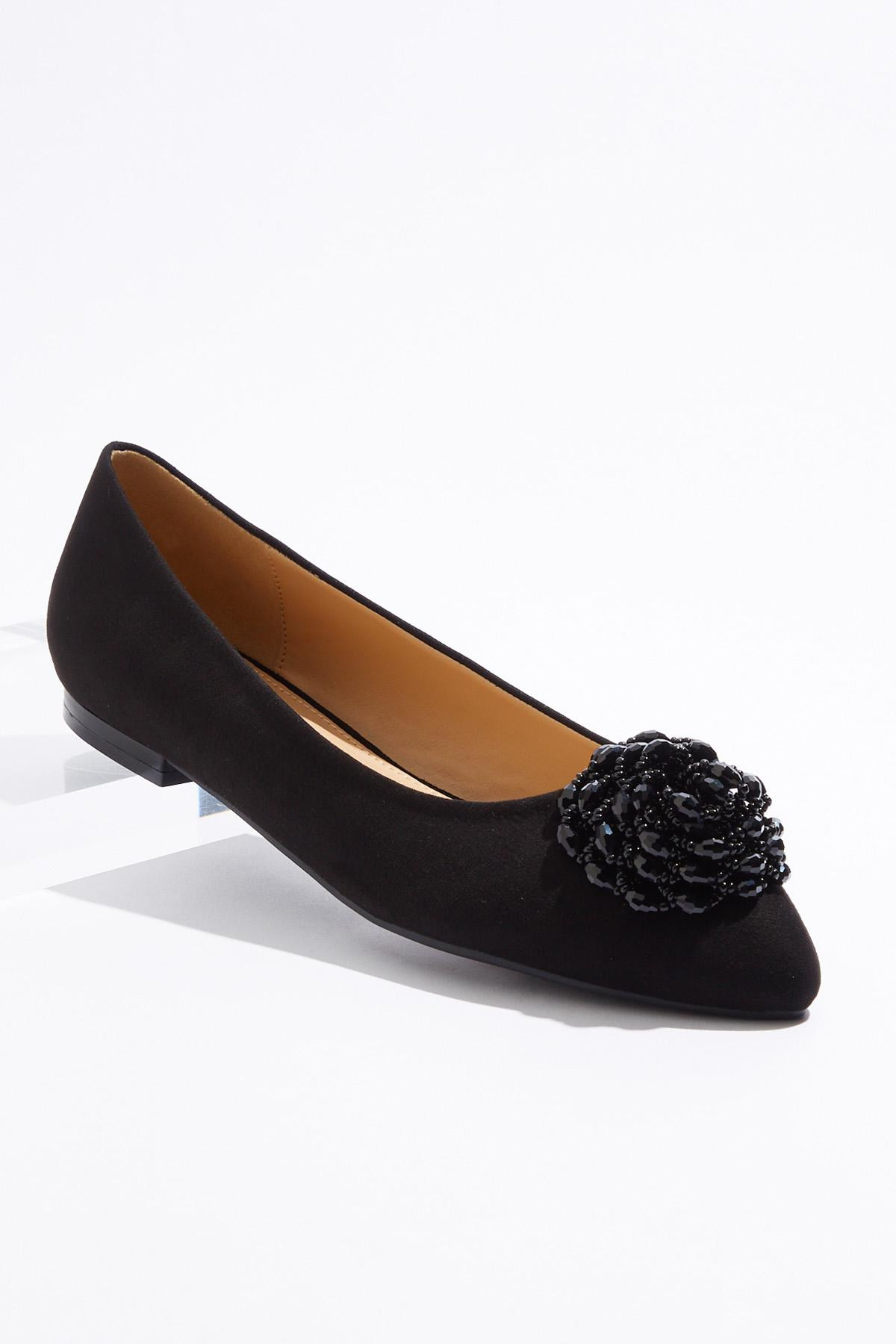 Bead Flower Black Flats | Cato Fashions