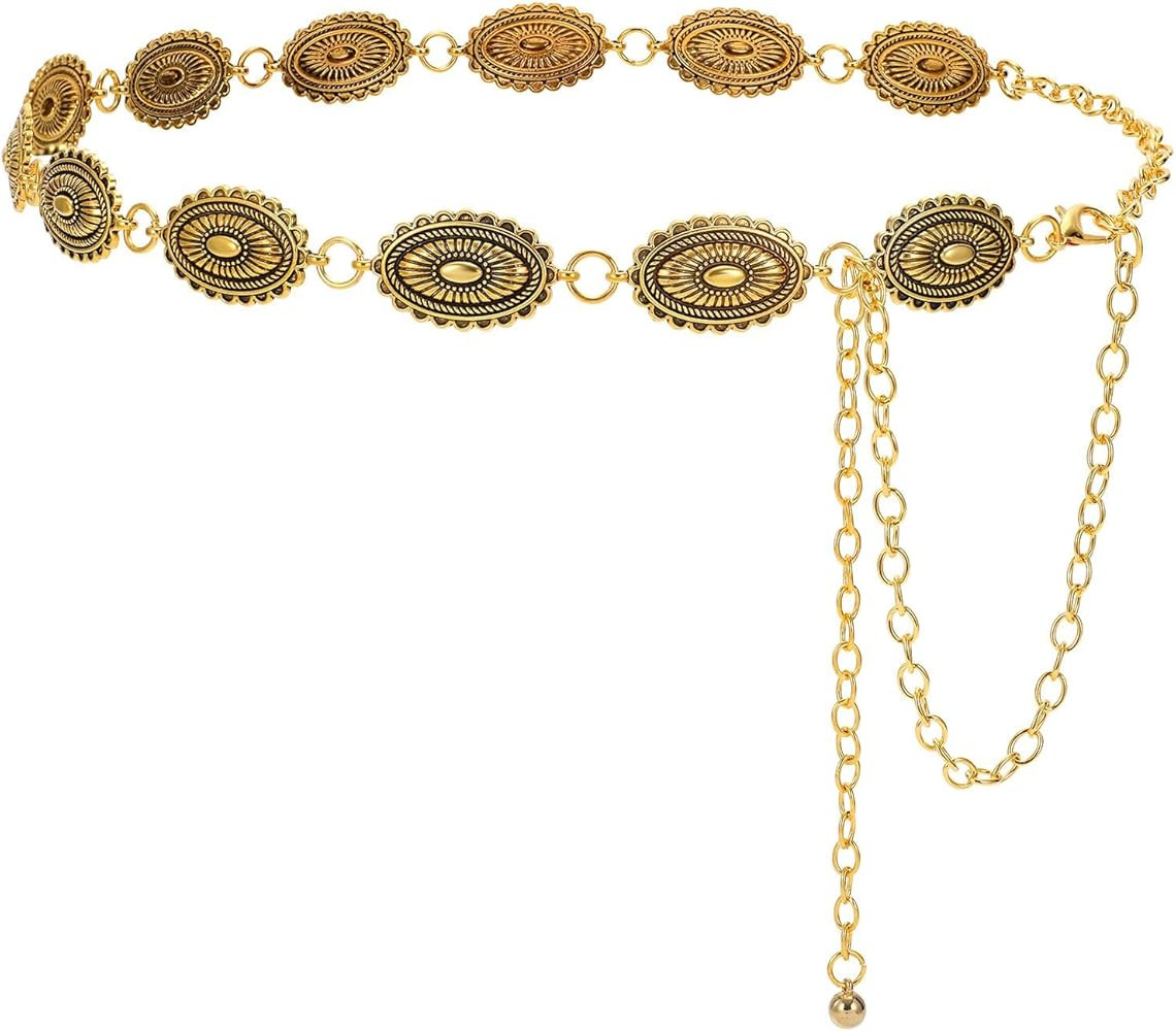 LEACOOLKEY Women Western Chain Concho Belt Cowgirl Country Belt Adjustable Gold and Silver Metal ... | Amazon (CA)
