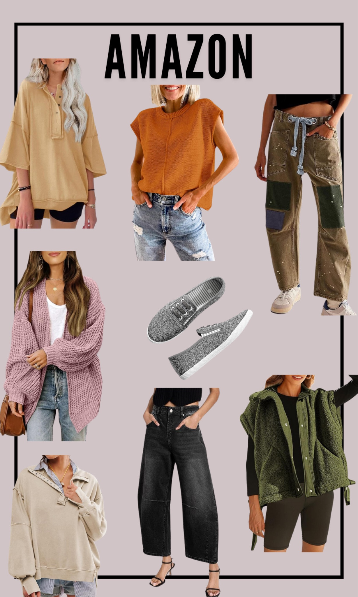 Oversized shirt, cardigan, cap sleeve crop, sweatshirt, sweater, fleece vest, barrel jeans, slip on shoes 

#LTKFindsUnder50 #LTKSeasonal #LTKStyleTip