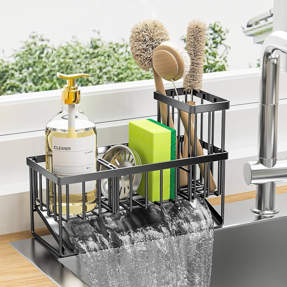 Cisily Kitchen Sink Caddy Organzier with High Brush Holder, Sponge Holder for Sink, 304 Rustproof... | Amazon (US)
