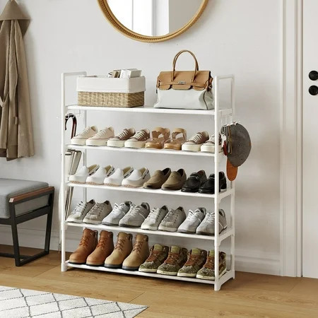 BGTREND 5 Tiers Shoe Rack Shoe Storage Organizer 15-20 Pairs Stackable Metal Shoe Shelf for Entryway Hallway Closet (33.5 inches, White) | Walmart (US)