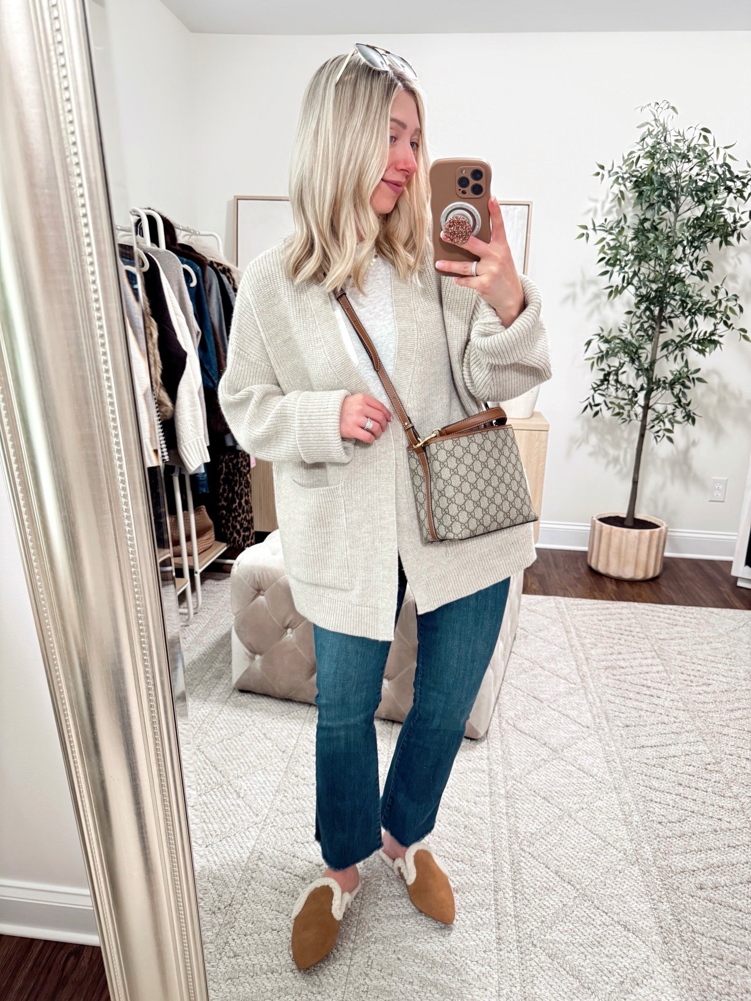 Real clothes but make them comfy 😜👏🏻 …these jeans feel like pajamas and this oversized cardigan is a mega favorite I wear on repeat! 💁🏼‍♀️ Shop everything via the 🔗 in my bio! 

 Jeans run big, shoes run TTS, bag is the smaller size, cardigan one size 

Casual outfits, cardigans, everyday outfits, oversized cardigan 

#LTKFindsUnder100 #LTKPetite #LTKmomlife