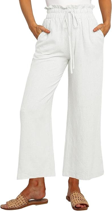 LILLUSORY Women's Linen Pants Casual High Waisted Wide Leg Paperbag Pants with Pockets | Amazon (US)