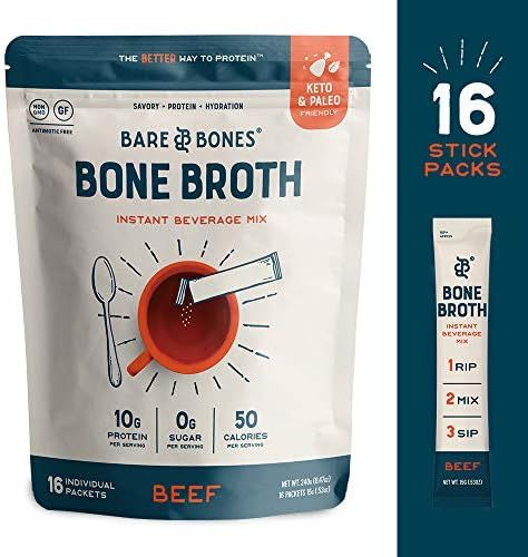 Bare Bones Bone Broth Instant Powdered Beverage Mix, Beef, 10g Protein, Keto & Paleo Friendly, 15... | Amazon (US)