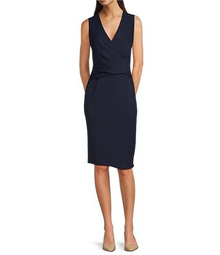Donna Karan V-Neck Sleeveless Pleated Waist Sheath Dress | Dillard's | Dillard's