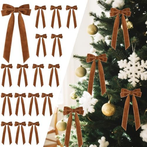 Senjie 16Pcs Velvet Ribbon Bows for Christmas Tree, Vintage Rustic Small Craft Bows Ornaments for... | Amazon (US)