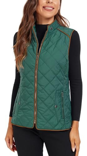 Dilgul Women's Quilted Vest Stand Collar Trendy Lightweight Zip Padded Vest with Pockets Green S | Amazon (US)