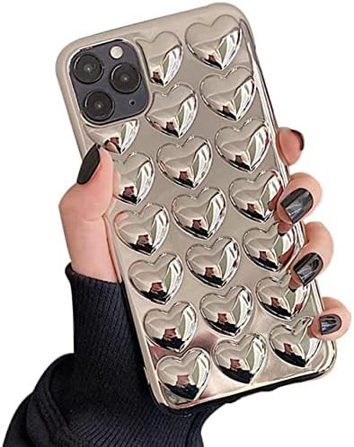 Compatible with iPhone 14 Pro Max case Chrome Silver Heart Shiny and Stylish Premium Three-Dimens... | Amazon (US)