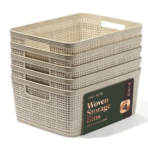 BINO | Woven Plastic Basket | Small (Natural), 5-Pack | THE JUTE COLLECTION | Home Organization, Space - Saving Storage, Stylish Design | Jute Basket | Plastic Storage Basket | Amazon (US)