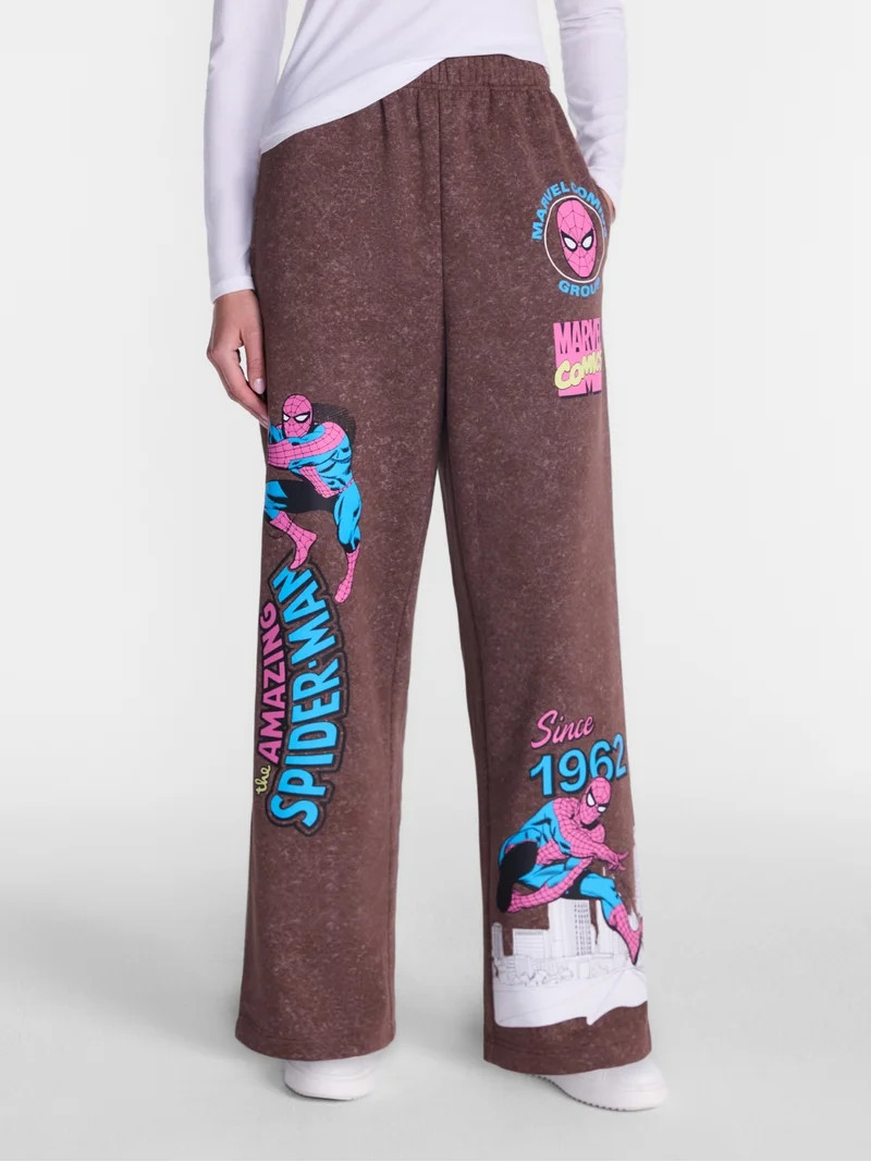 Marvel Spider-Man Women's Fleece Washed Graphic Wide Leg Jogger Pants, Sizes XXS-XXL | Walmart (US)