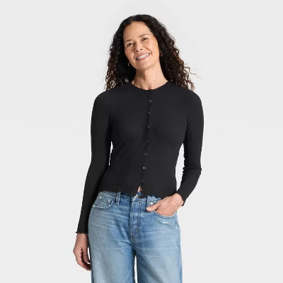 Women's Ribbed Button-Down Cardigan - Universal Thread™ Black L | Target