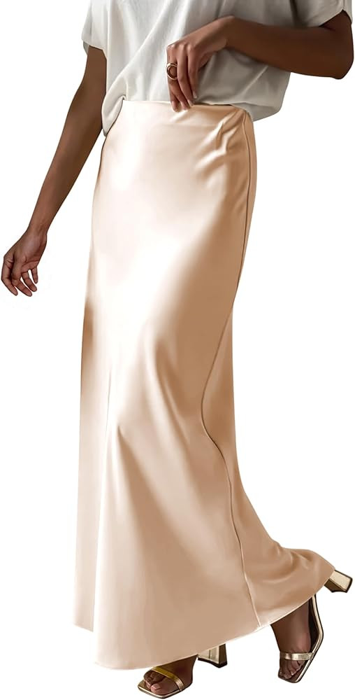 Prinbara Women's Satin Maxi Skirts Dressy Casual Zipped High Waisted Flowy Silk 2026 Summer Elega... | Amazon (US)