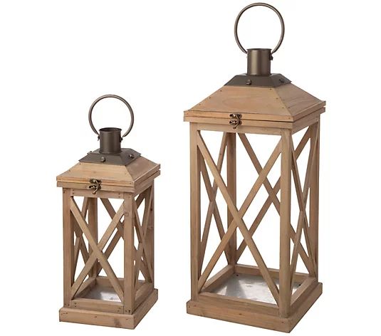 Glitzhome Transitional Mondern Farmhouse WoodenLantern S/ 2 | QVC