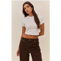 White Cotton Crew Neck Cropped Short Sleeve T-shirt | PrettyLittleThing US