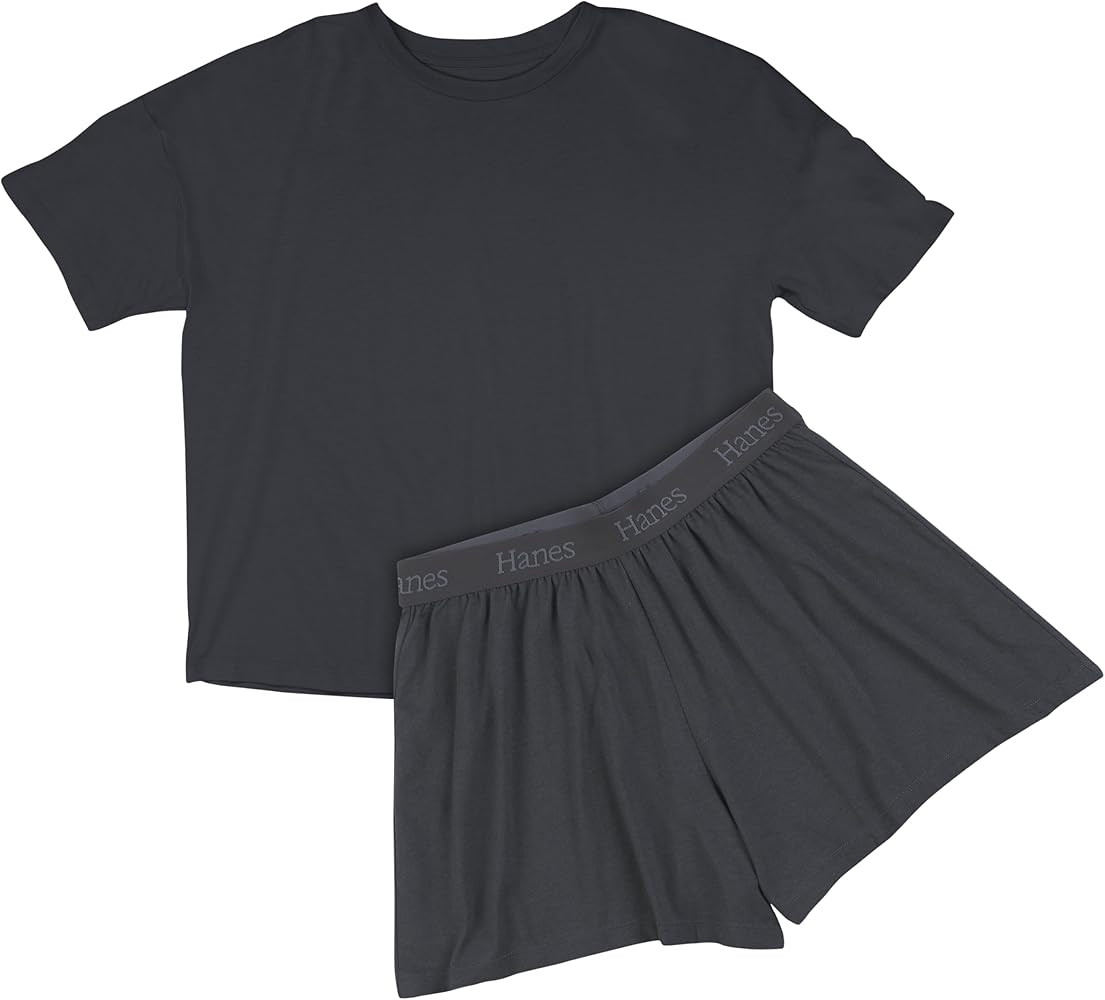 Hanes Women's Originals SuperSoft Boxy T-Shirt & Sleep Shorts Set, Comfywear Lounge/Sleepwear | Amazon (US)
