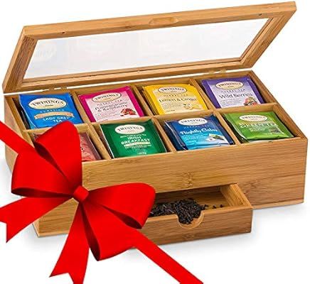 Bambusi Bamboo Tea Storage Box - Natural Wood Tea Chest Organizer with Small Drawer | Great Chris... | Amazon (US)