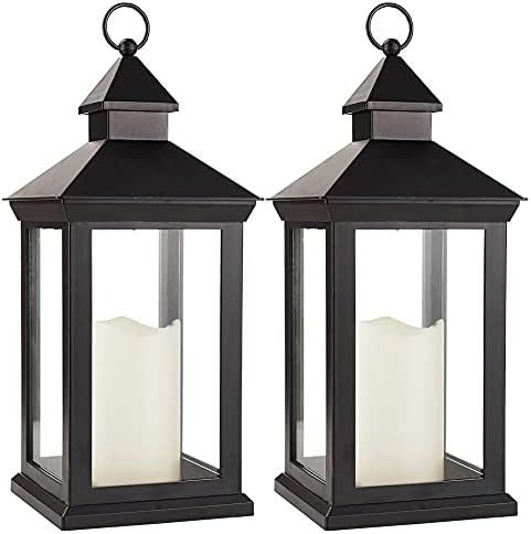 Bright Zeal 14 Inch IP44 Waterproof Outdoor Lanterns with Timer Candles Black 2 Pack - Vintage Lante | Amazon (US)