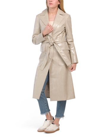 Glossy Faux Leather Trench Coat | TJ Maxx