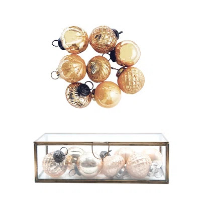 Embossed Mercury Glass Ornaments In Brass And Glass Display Box | Wayfair North America