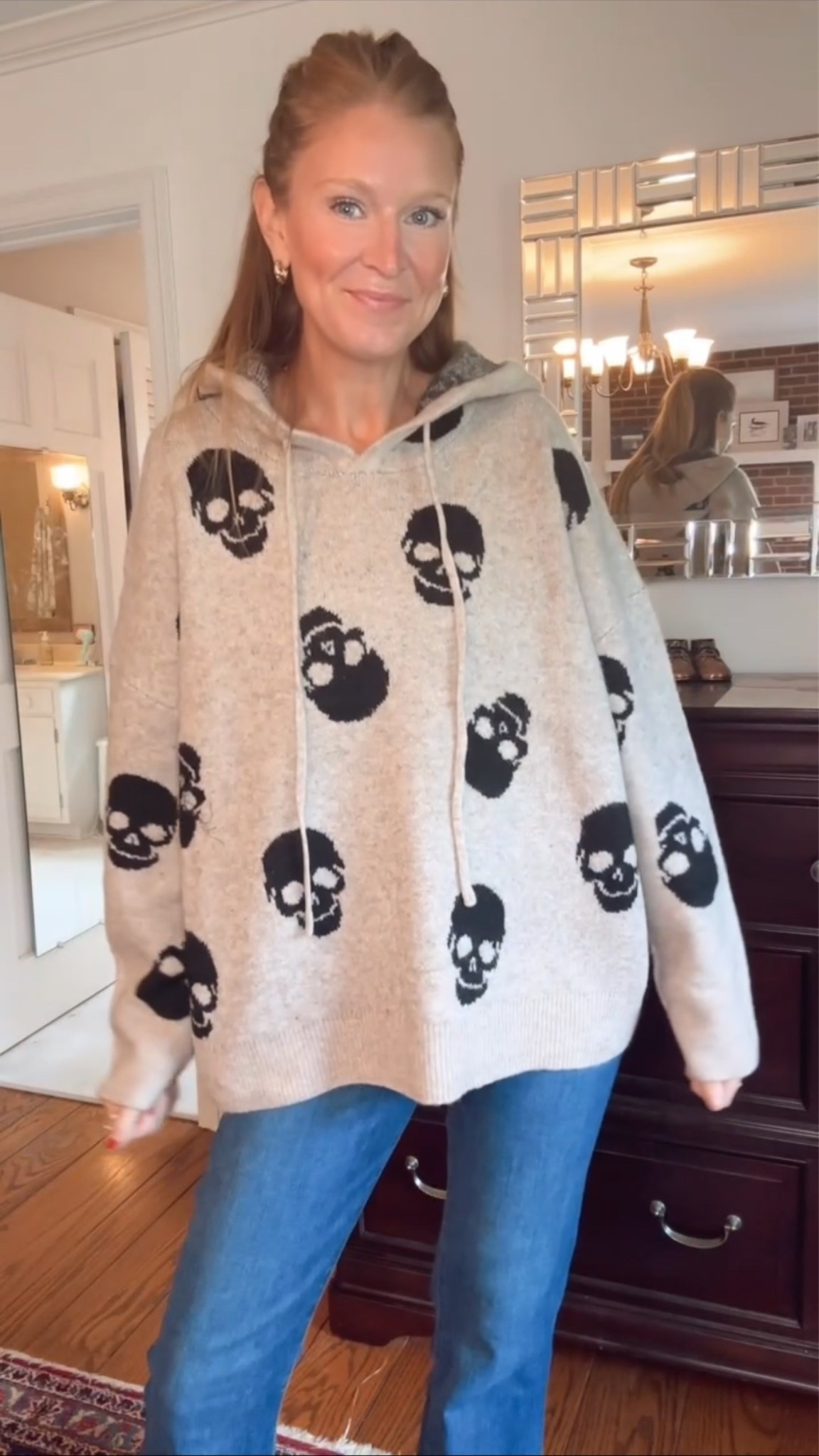 Calling it now…this Target find is gonna sell out! 💀

The skull print, the hood, and the insane softness. I did a L and it runs oversized. Only $30! 

#targetfinds #skull #fallsweater #targetstyle #halloweensweater