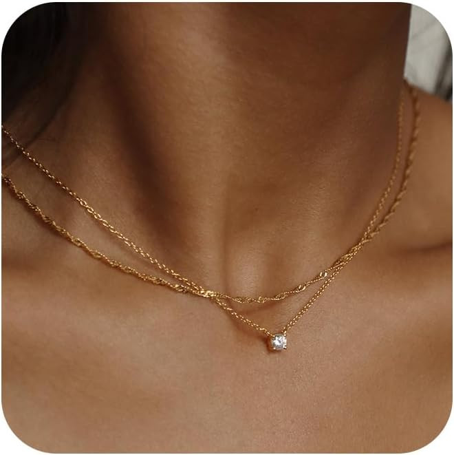 Dainty Gold Necklace for Women Non Tarnish Layered 14k Diamond Pendant Charm Gold Plated Necklace... | Amazon (US)