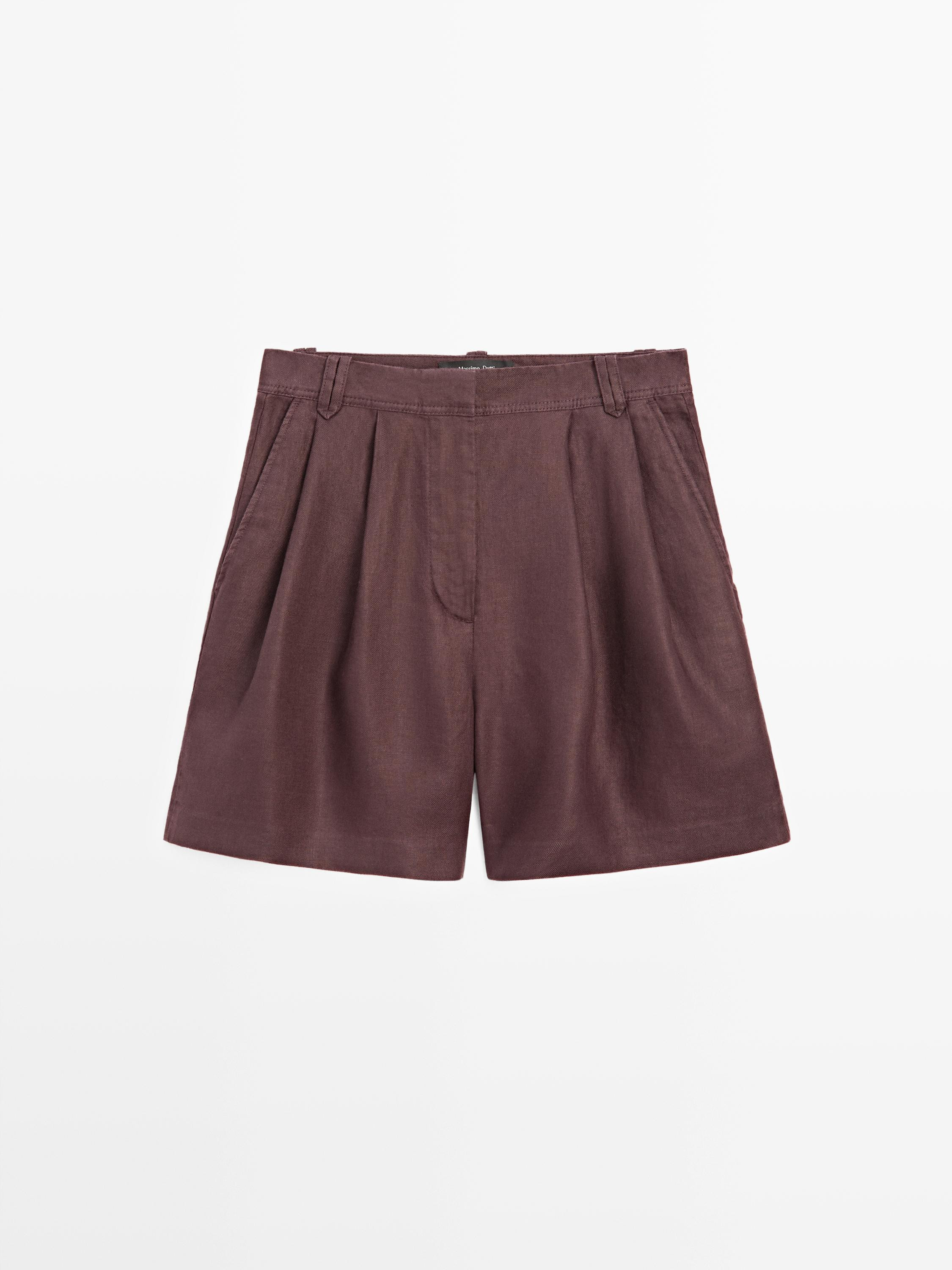 100% linen short pleated Bermuda shorts | Massimo Dutti US