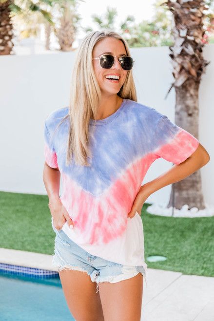 The Best Of You Tie Dye Blouse Blue/Red | The Pink Lily Boutique