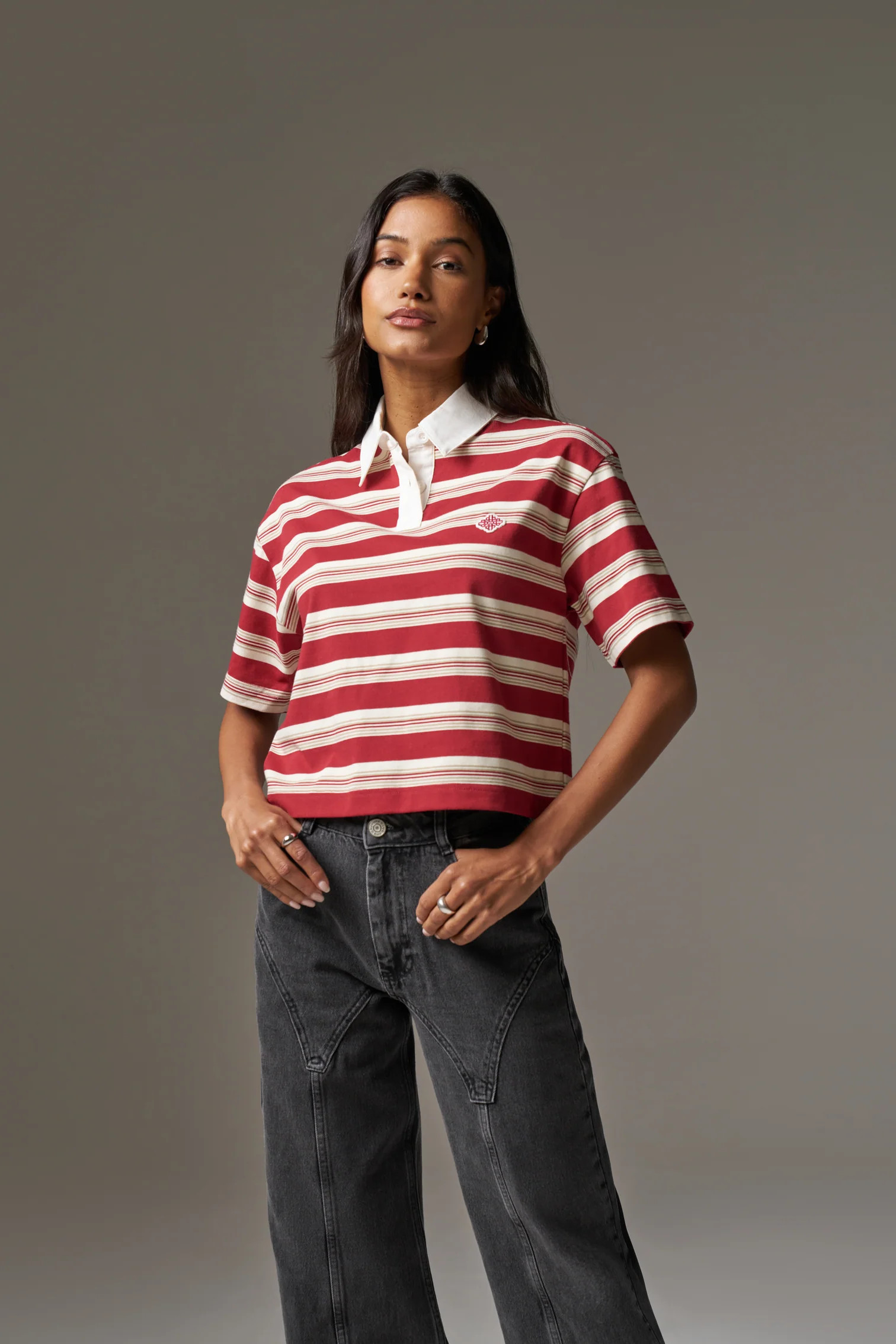 STRIPED POLO TEE - RED | The Couture Club