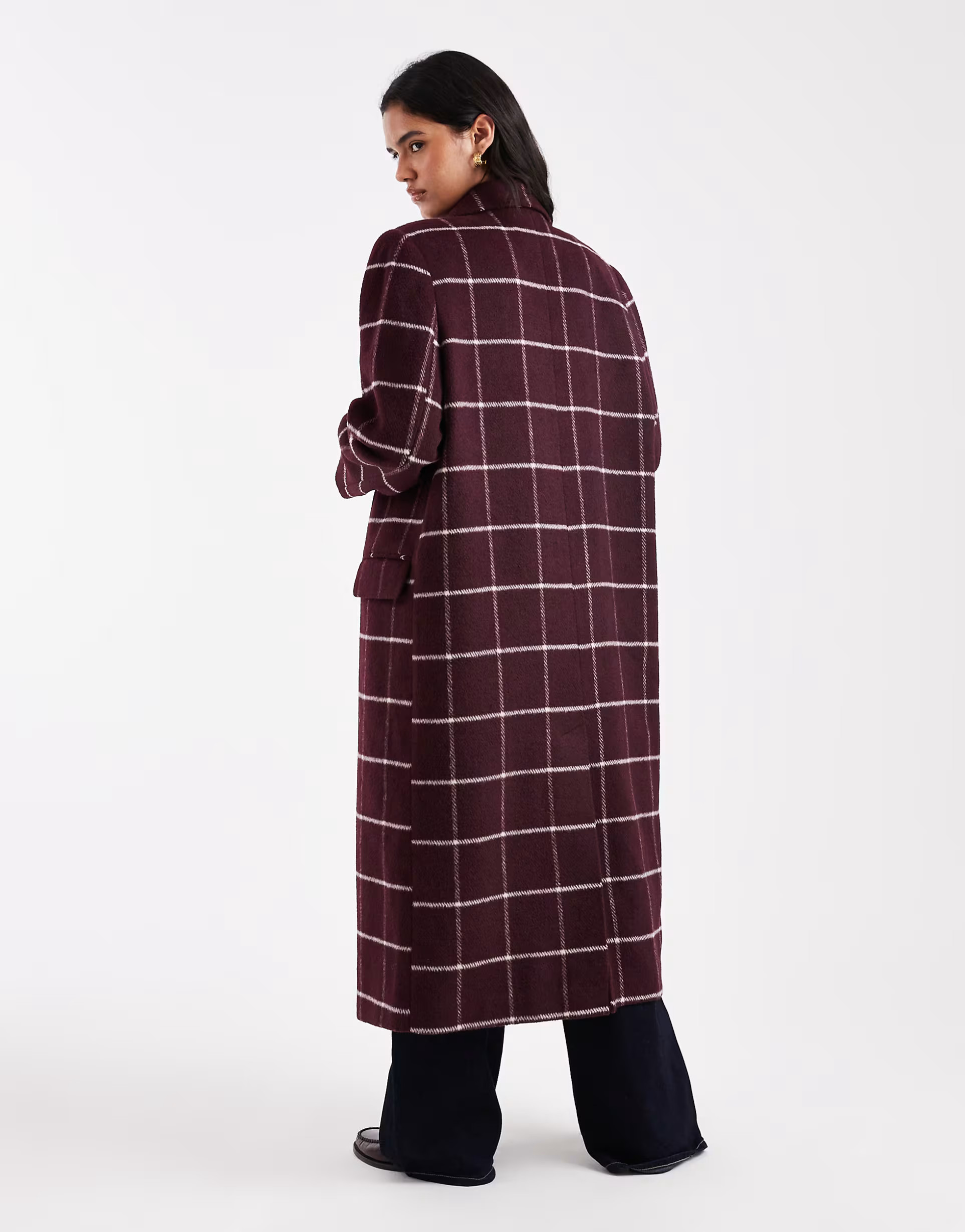 ASOS DESIGN longline formal coat in burgundy plaid | ASOS | ASOS (Global)