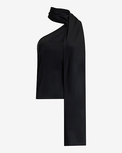 Satin Scarf Neck One Shoulder Tank | Express