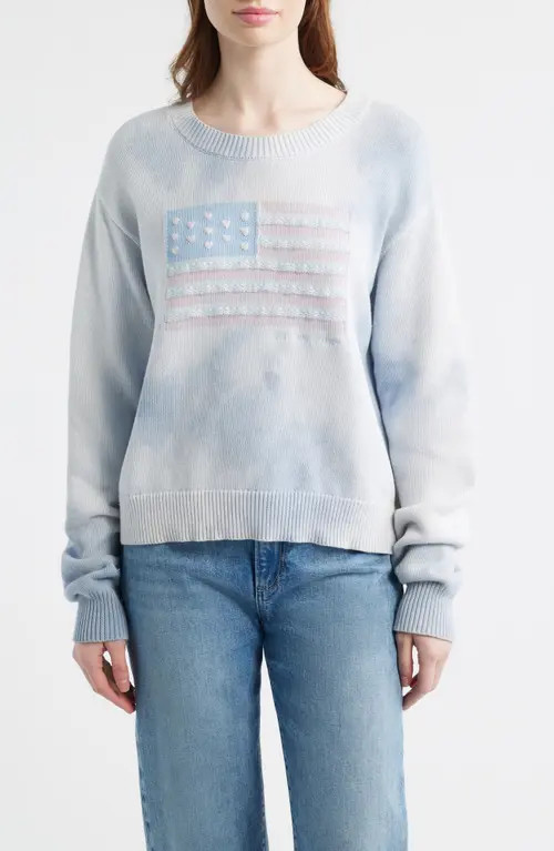 LoveShackFancy Lace Flag Detail Cotton Sweater in Selvedge Sky at Nordstrom, Size Xx-Small | Nordstrom