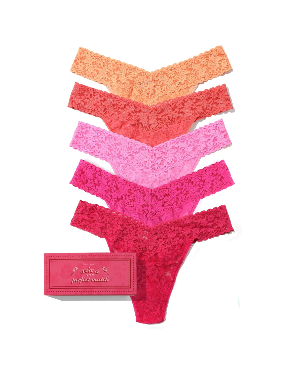 Hanky Panky Women's Signature Lace Original Rise 5 Pack Thong Underwear - Florence, Corageous Coral, Enchanted Ros | Macy's