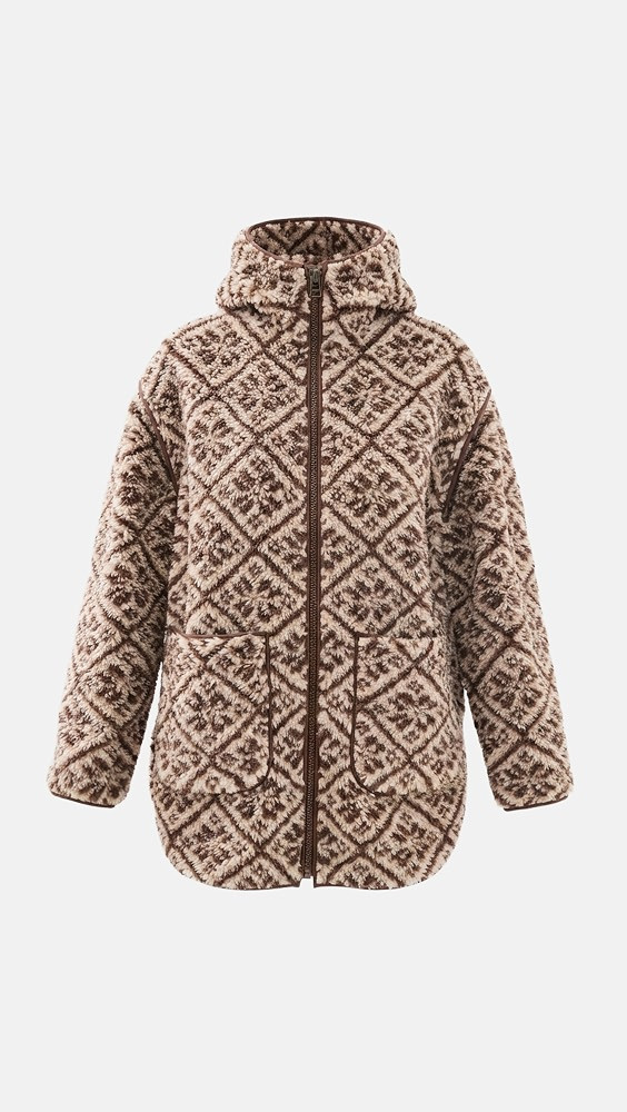 Marea Hooded Sherpa Jacket Brown Jacquard L | Shopbop