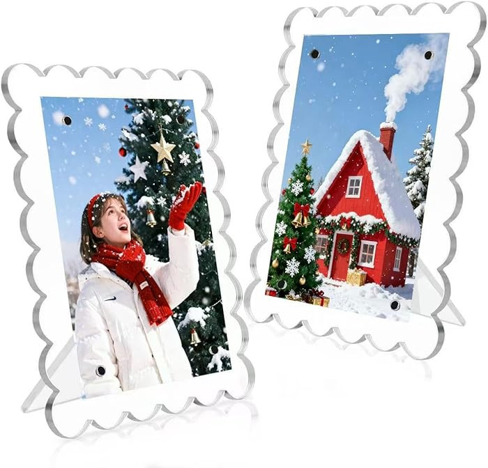 2 PACK 5 x 7 Picture Frame, Acrylic Clear Scalloped Photo Frame with Magnetic Holder for Vertical... | Amazon (US)