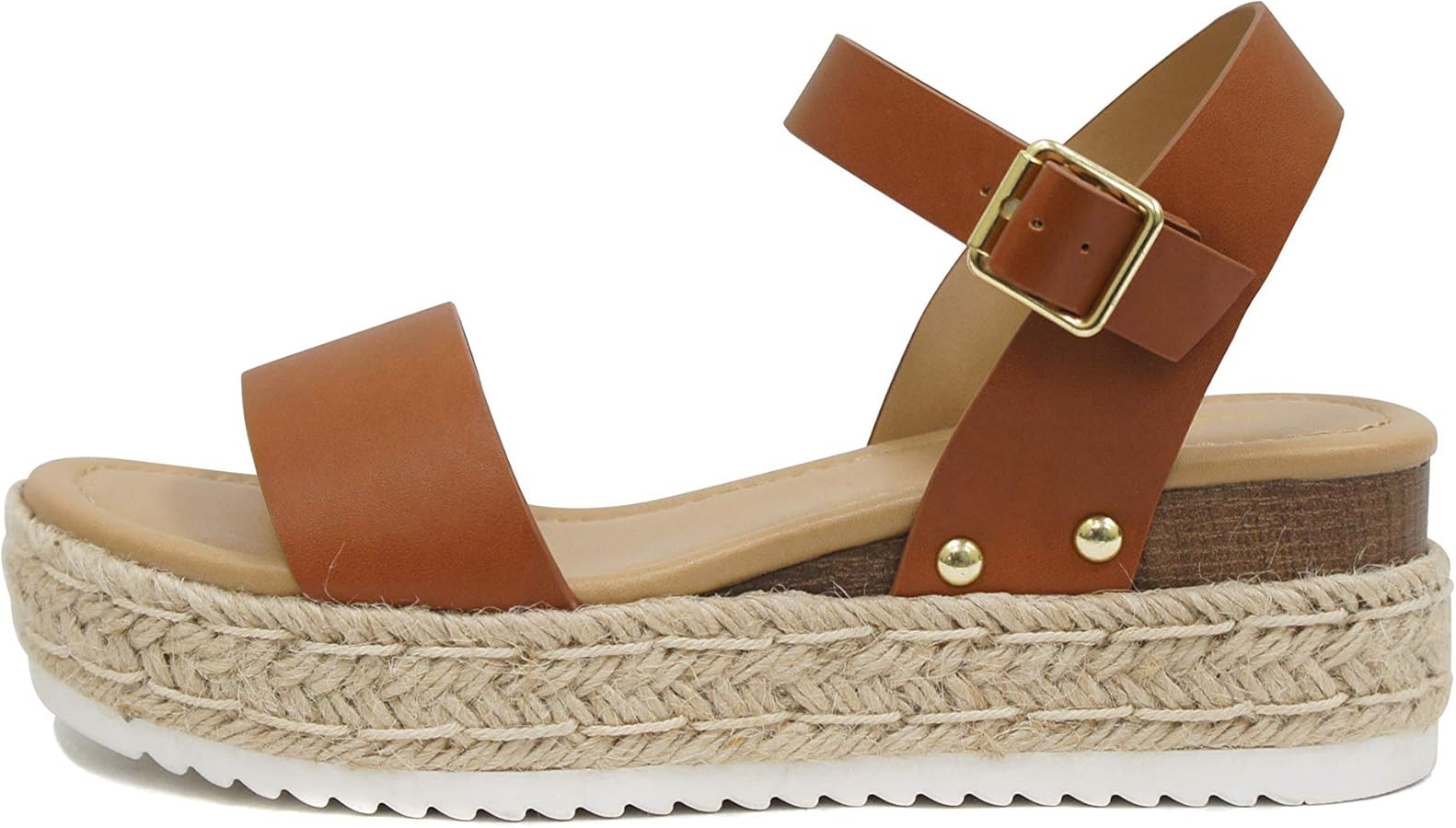 Soda CLIP ~ Women Open Toe Ankle Strap Platform Espadrille Sandal | Amazon (US)